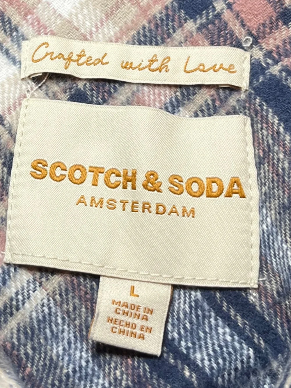 Scotch & Soda Navy Tan White Plaid Flannel Size Large